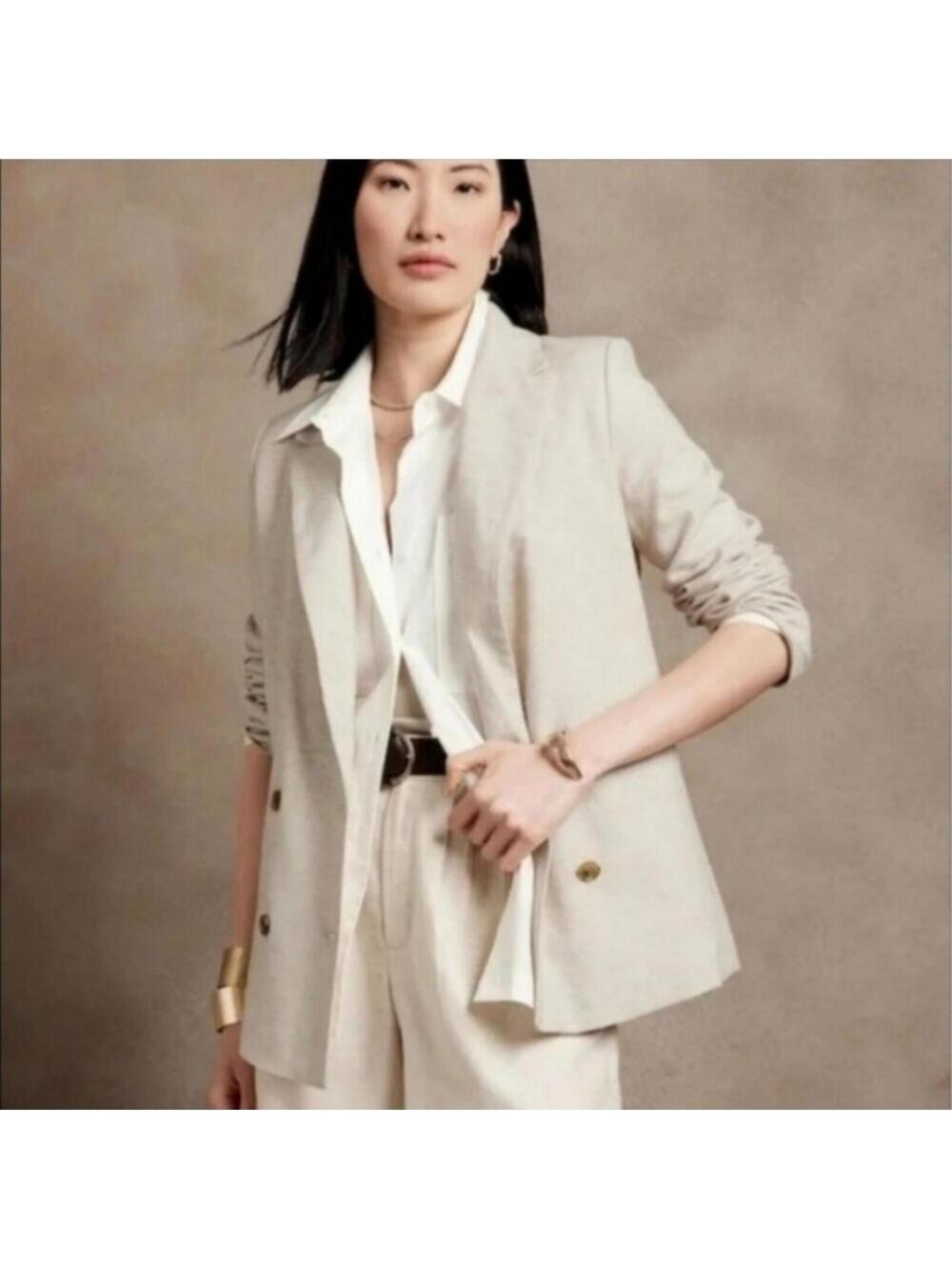 NWT Banana Republic Factory Linen Blend Blazer Flax Cream 0P
